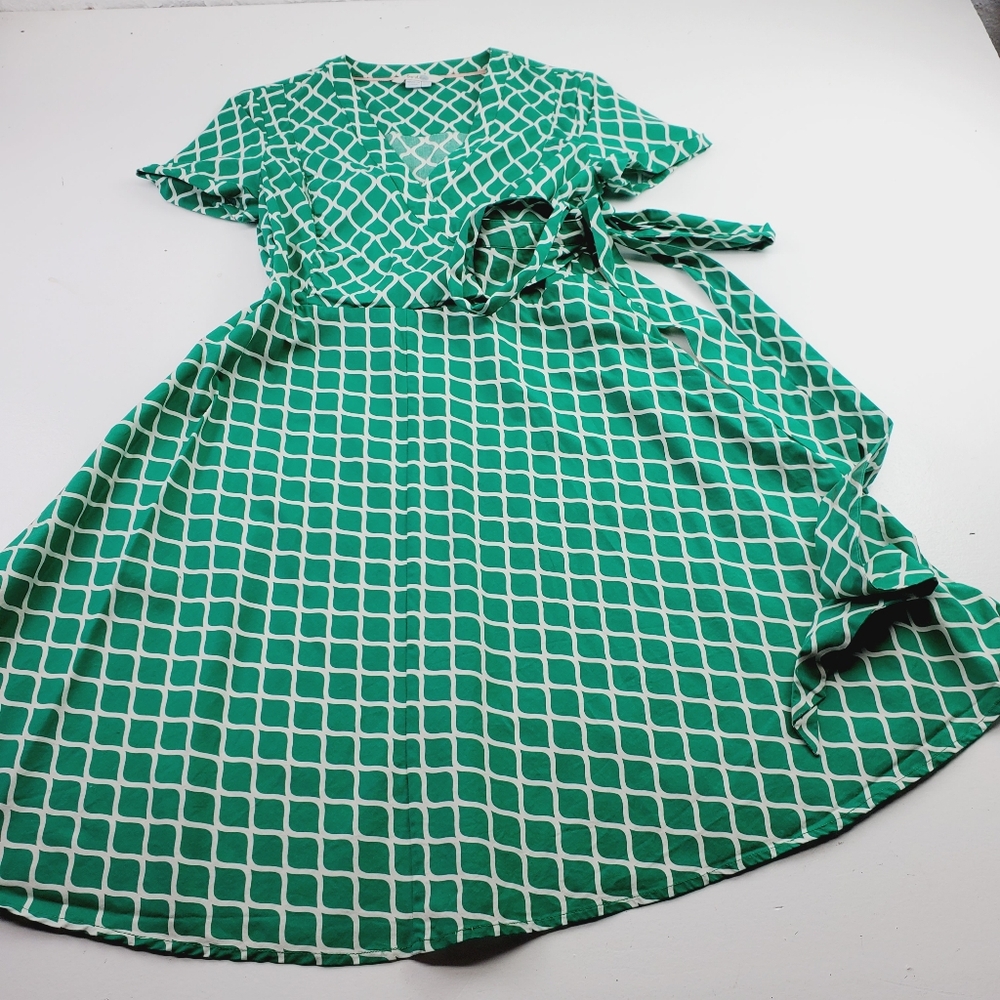 Boden Green and White Geometric Dress